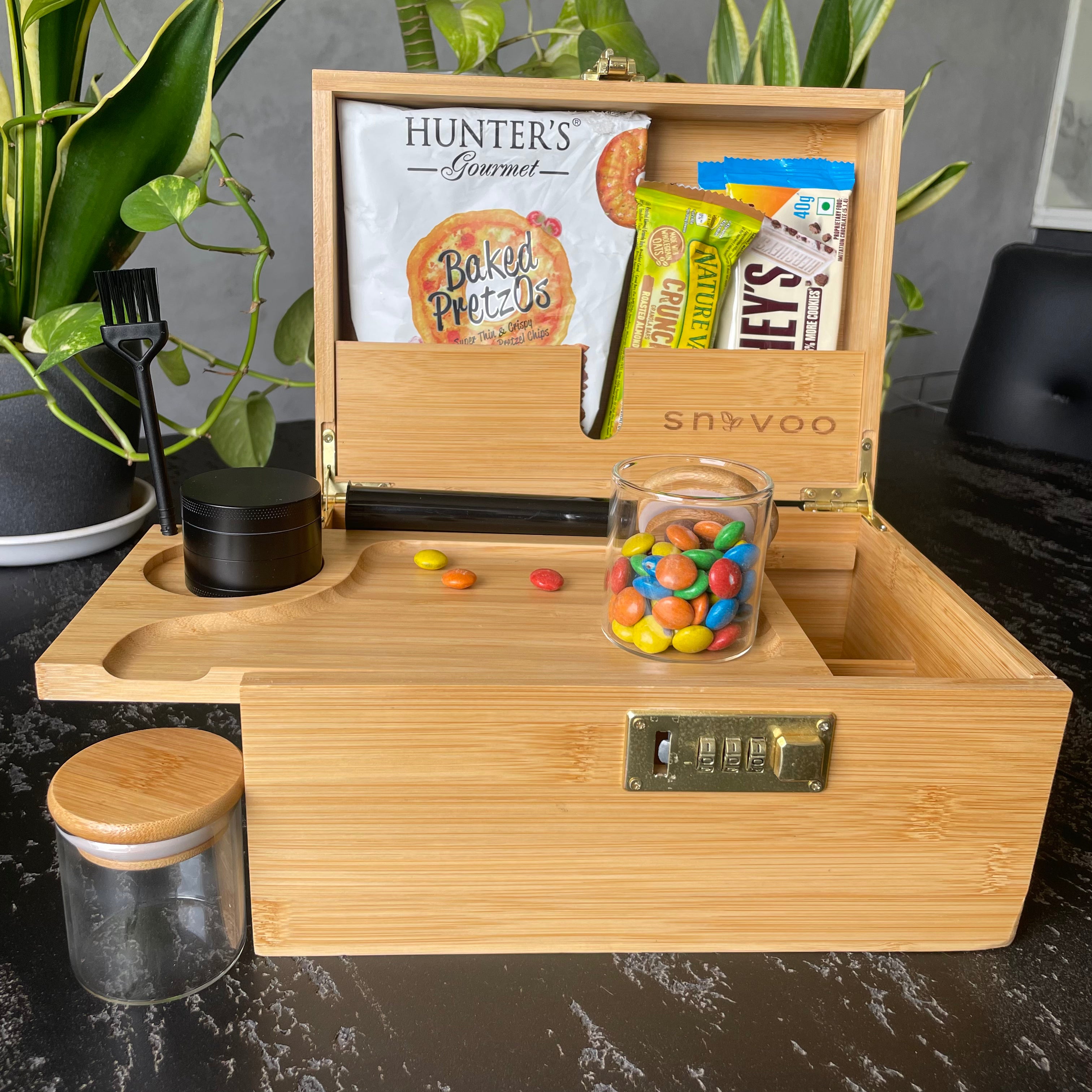 Rolling Tray Set with Wood Rolling Tray and Glass Stash Jar